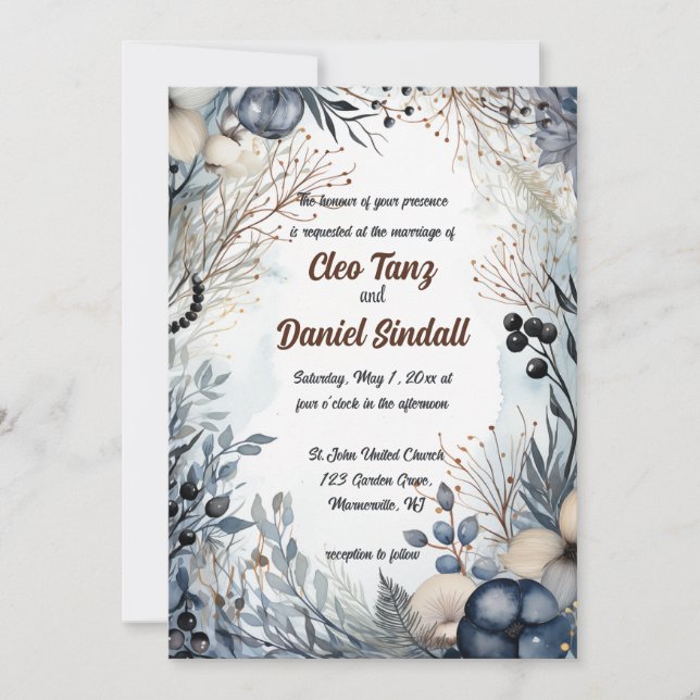 Convite Jardim de Flor Azul Editável (Frente)