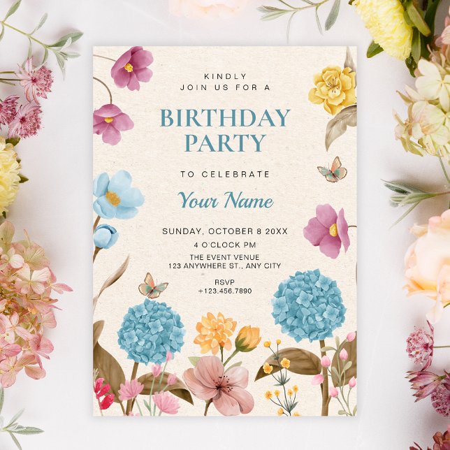 Convite Jardim de flores de aniversário (Criador carregado)