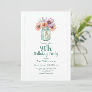 Convite Jardim de Flores em Aquarela Simples para 90º Aniv