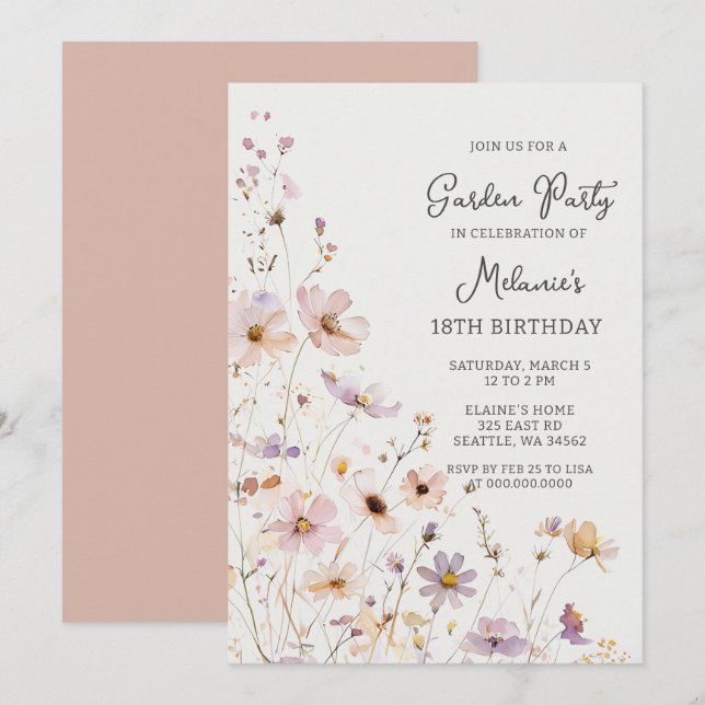 Convite Jardim de Flores Silvestres Aniversário (Frente/Verso)