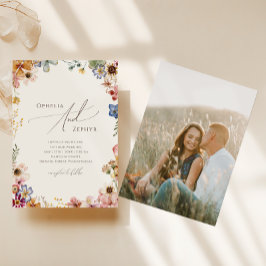 Convite Jardim de Flores Silvestres Boho Bege Foto Casamen