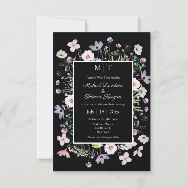 Convite jardim de flores silvestres caprichosas casamento  (Frente)
