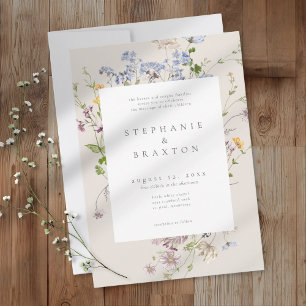 Convite Jardim de Flores Silvestres Cremoso Casamento Eleg