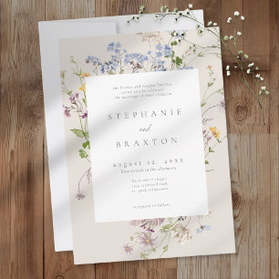 Convite Jardim de Flores Silvestres Cremoso Casamento Eleg