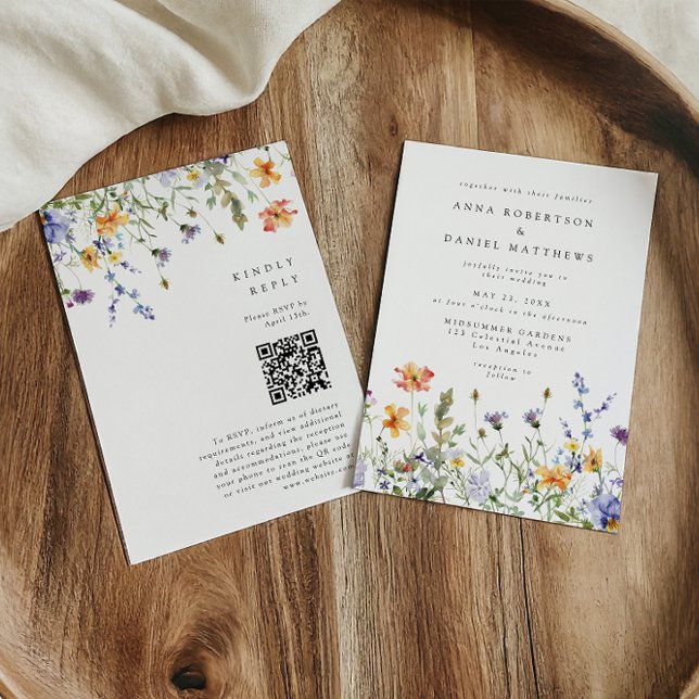 Convite Jardim de Flores Silvestres de Verão Código QR Cas (Criador carregado)