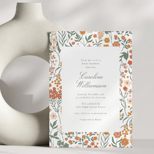 Convite Jardim de Flores Silvestres Laranja Moderno Chá de