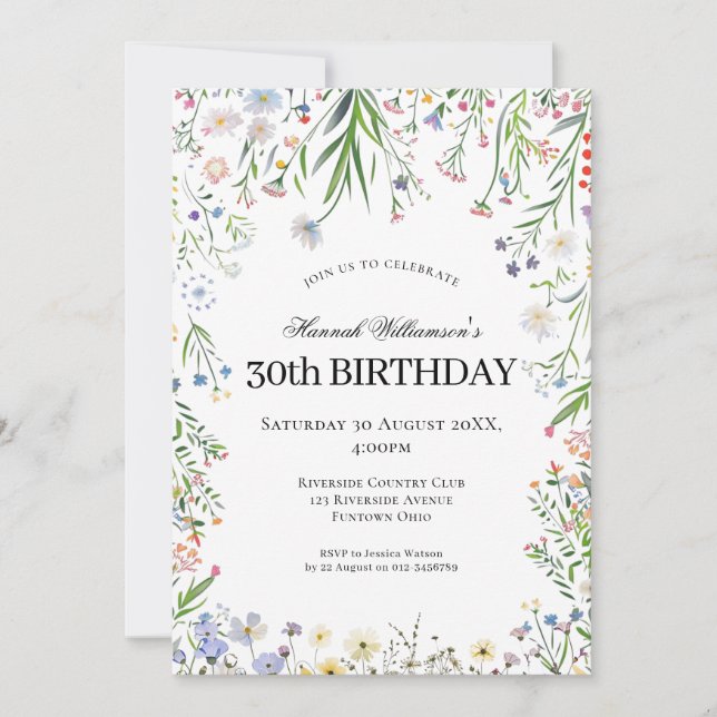 Convite Jardim de Flores Silvestres para 30º Aniversário (Frente)