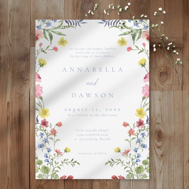 Convite Jardim de Flores Silvestres Românticas de Primaver (Romantic Spring Wildflower Garden Wedding Invitation)