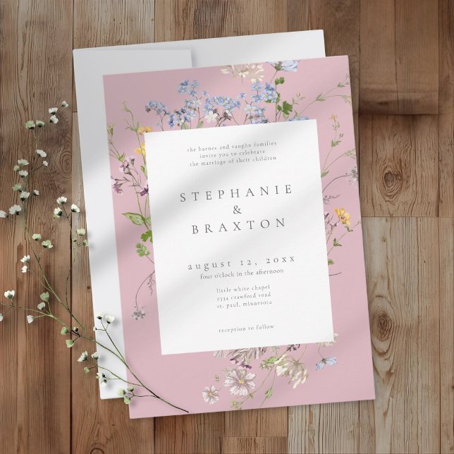 Convite Jardim de Flores Silvestres Rosa Casamento Elegant (Criador carregado)