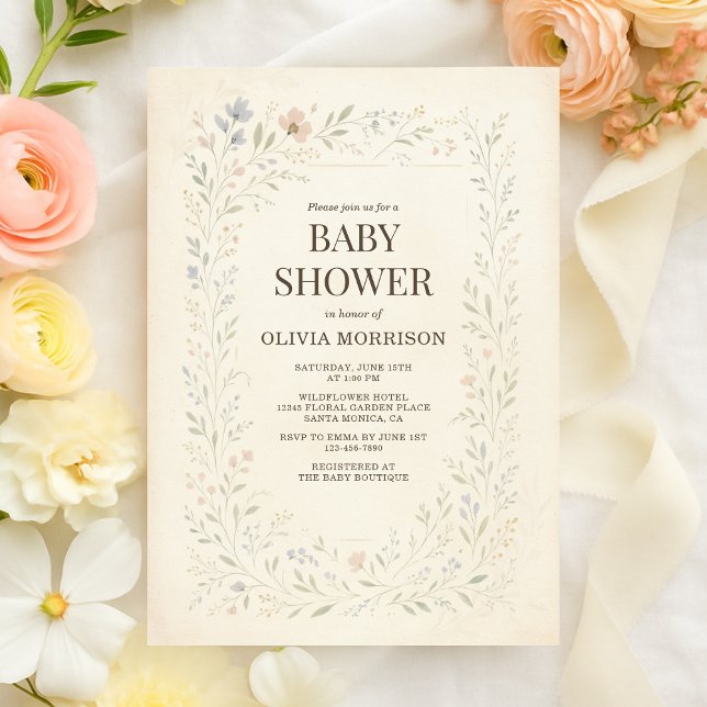 Convite Jardim de Flores Silvestres Rústicas Chá de Bebê B (Criador carregado)