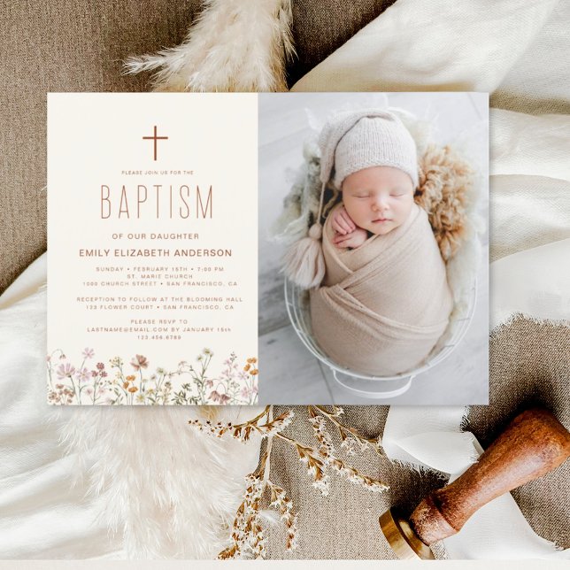 Convite Jardim De Fotos De Batismo De Flor Selvagem Em San (Criador carregado)