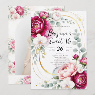 Convite Jardim de Halo Dourado Peônias & Orquídeas Floral
