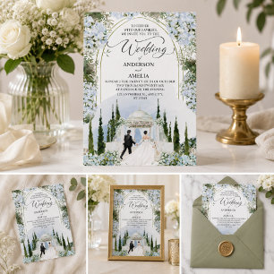 Convite Jardim de Hidrangea Azul Elegante Casamento Aquare
