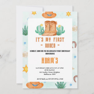 Convite jardim de infância Meu Primeiro Rodeio Cowboy 