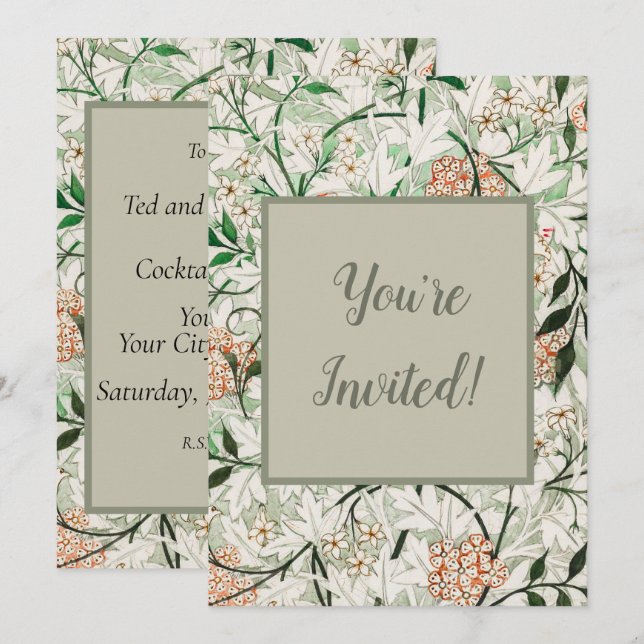 Convite Jardim de Jasmim William Morris Flor Clássica (Frente/Verso)