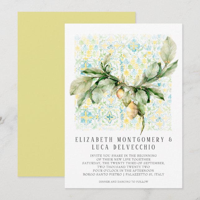 Convite Jardim de Limão Italiano | Casamento Boho Botânico (Frente/Verso)