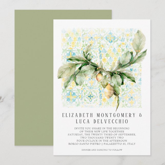 Convite Jardim de Limão Italiano | Casamento Botânico Boho (Frente/Verso)