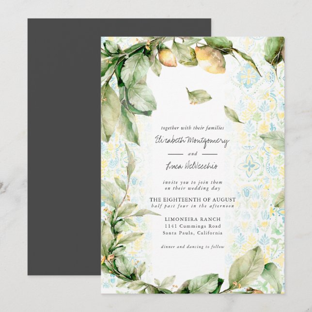 Convite Jardim de Limão Italiano | Casamento Botânico Boho (Frente/Verso)