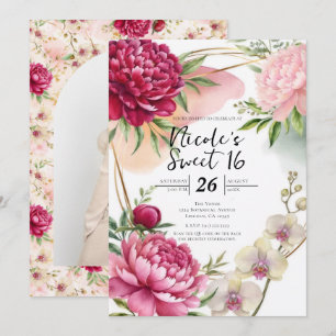 Convite Jardim de Peônia e Orquídea Floral Glam Sweet 16