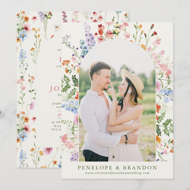 Convite Jardim de Primavera com Foto de Casamento de Flore (Frente/Verso)