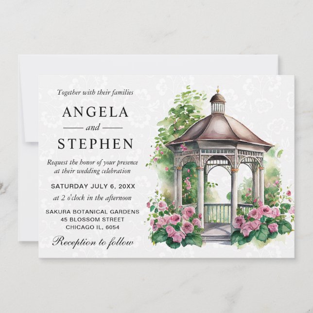 Convite Jardim de Primavera com Gazebo para Casamento em A (Frente)