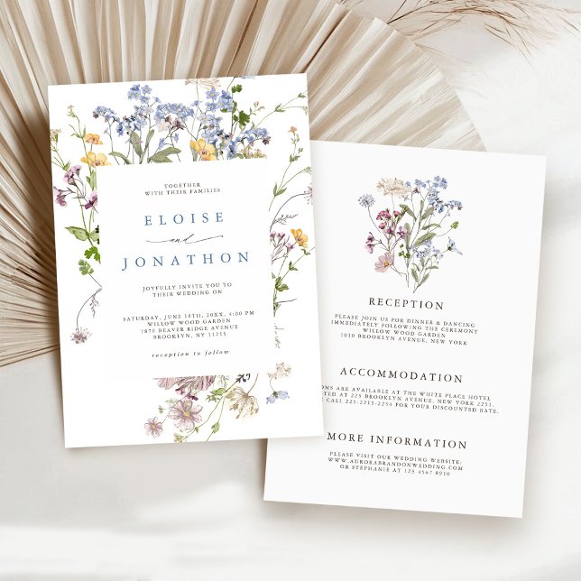 Convite Jardim de primavera Wildflower Tudo em Um Casament (Pretty Spring Wildflower Meadow Garden All in One Wedding Invitation)