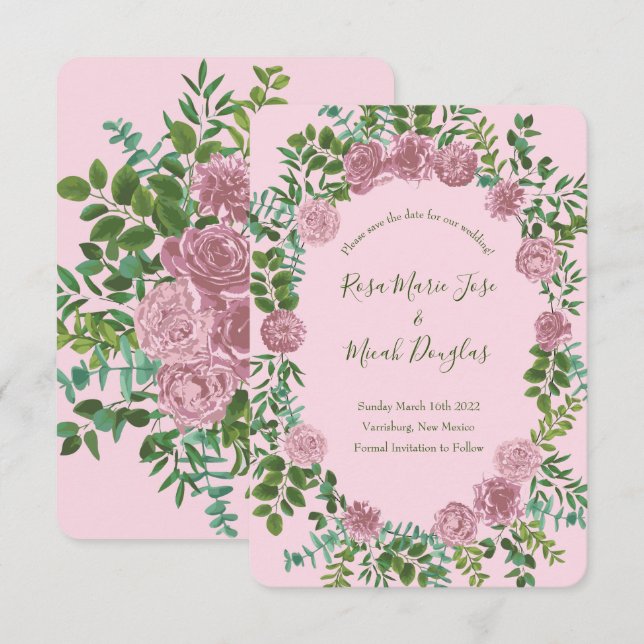 Convite Jardim de Rosas Cor-de-Rosa Casamento de Primavera (Frente/Verso)
