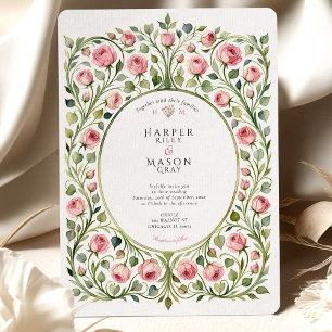 Convite Jardim de Rosas Rosa Luxuriante Casamento Vintage