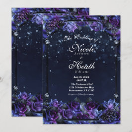 Convite Jardim de Rosas Roxas Encantadas da Fantasia Casam