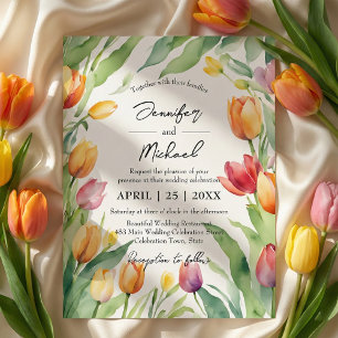 Convite Jardim de Tulipas em Aquarela Casamento Floral de 