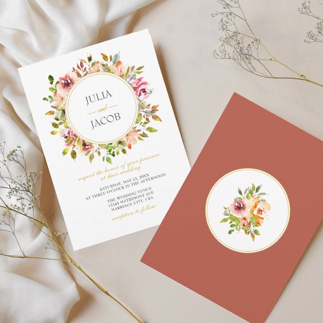 Convite Jardim de Verão Flores em Aquarela Casamento Flora (Summer Garden Watercolor Floral Wedding Invitation)
