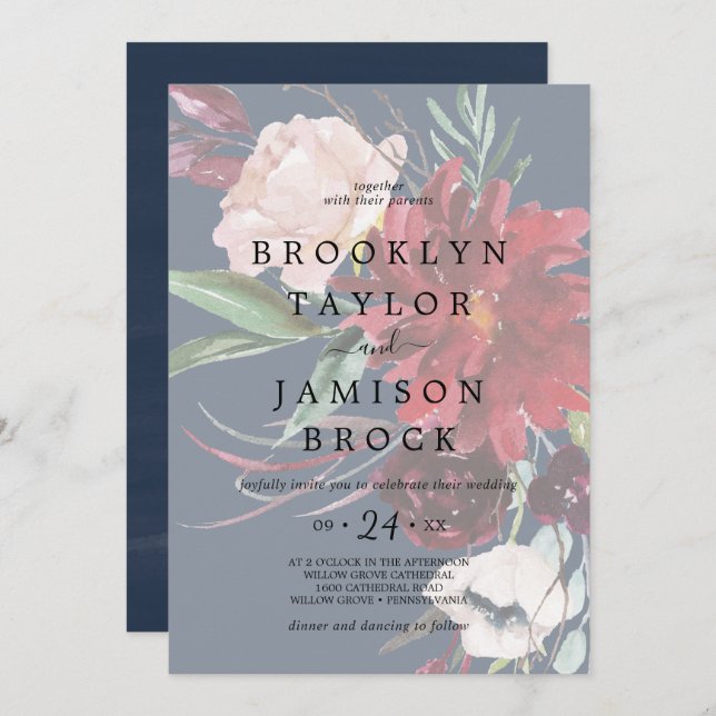 Convite Jardim do outono | Casamento Floral Desbotado Mari (Frente/Verso)