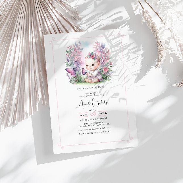 Convite Jardim Encantado Borboletas Amor Chá de Bebê (Enchanted Garden Flutter Love Baby Shower Invitation)