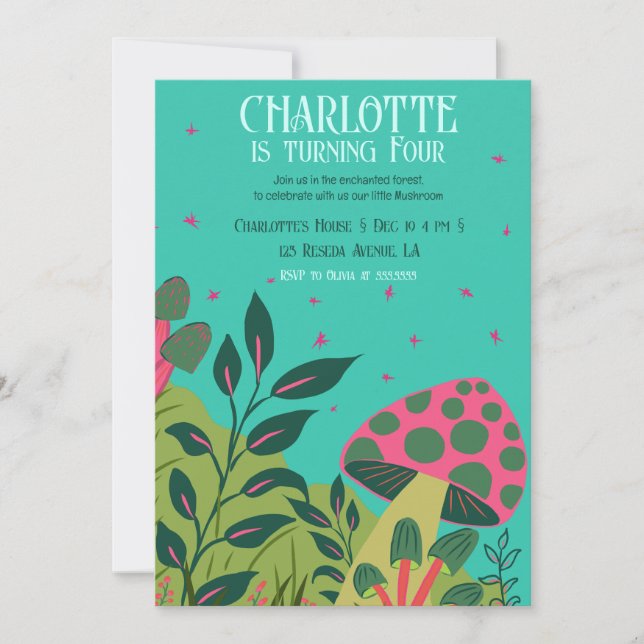 Convite Jardim Fairytalle de Floresta Encantada e Cogumelo (Frente)