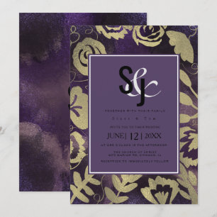 Convite Jardim Floral Botânico Rosa Dourado Roxo Casamento