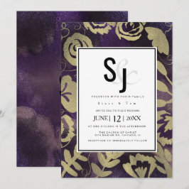 Convite Jardim Floral Botânico Rosa Dourado Roxo Casamento