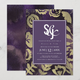 Convite Jardim Floral Botânico Rosa Dourado Roxo Casamento