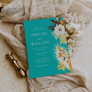 Convite Jardim Floral Botânico Sunshine Teal Casamento