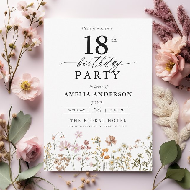 Convite Jardim Floral Caligrafia 18º Aniversário (Criador carregado)