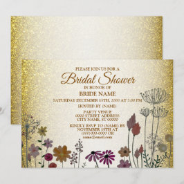 Convite Jardim Floral Colorido com Brilho Dourado Chá de N