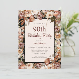 Convite Jardim Floral de Aquarela Rosa Aniversário de 90 a