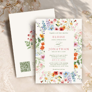 Convite Jardim Floral de Primavera de Flores Silvestres QR