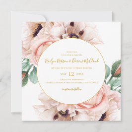 Convite Jardim Floral Elegante Blush | Casamento quadrado