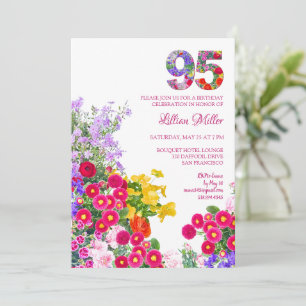 Convite Jardim Floral Elegante de 95 Anos - 95.º Aniversár