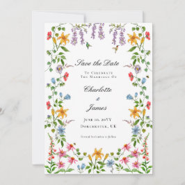 Convite Jardim Floral em Aquarela em Inglês Save the Date