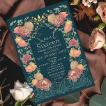 Convite Jardim Floral Encantado Doce 16 Aniversário<br><div class="desc">Celebre seu doce 16 no estilo! Nossos convites de festas de aniversários apresentam uma impressionante estrutura floral rosa e roxa contra um fundo lacrimogêneo com sotaques de ouro quic. Perfeito para uma comemoração vibrante e inesquecível! NOTA: O Dourado apresentado na design deste produto NÃO é folha de alumínio real e...</div>