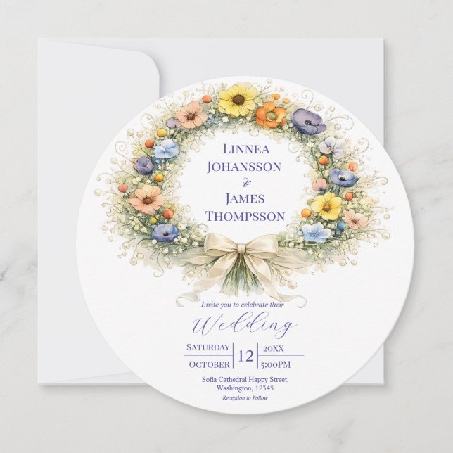 Convite Jardim Mínimo de Flores Silvestres Casamento Român (Frente)