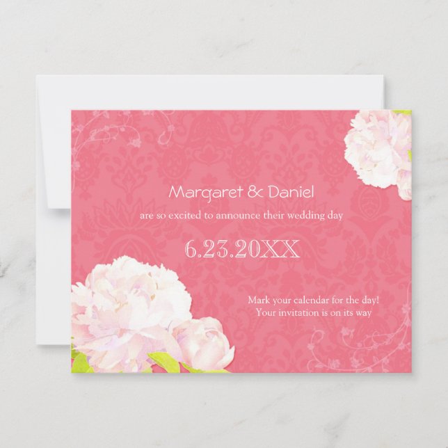 Convite Jardim Pink Peony Casamento Save the Date (Frente)