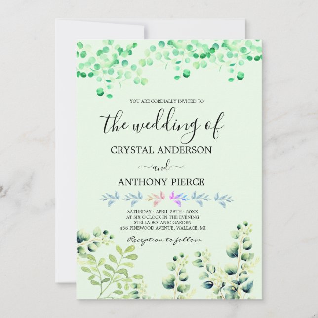 Convite Jardim Romântico Eucalyptus Themed (Frente)