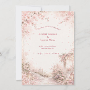 Convite Jardim Romântico Sakura Felicidade Nupcial